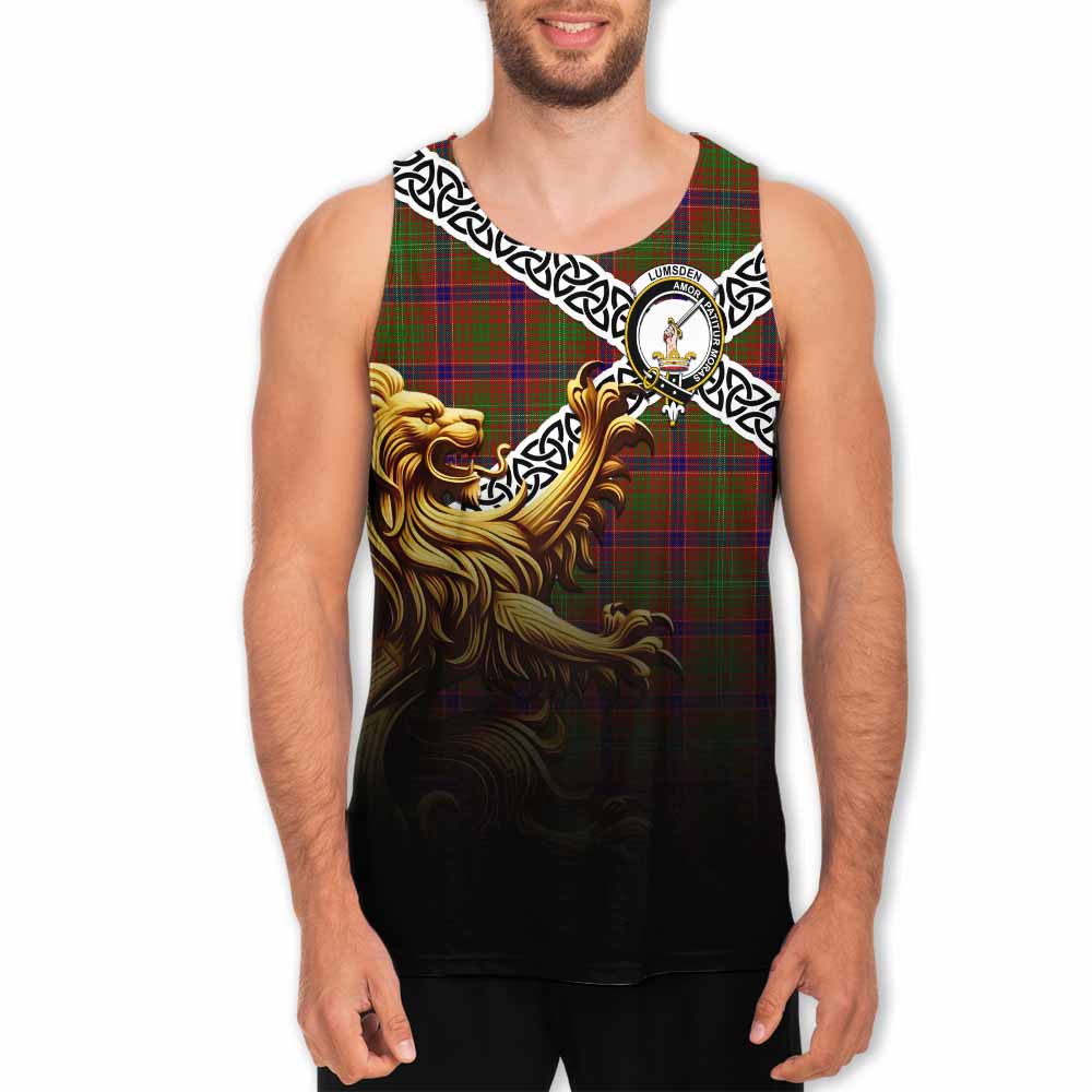 Lumsden Crest Tartan Men's Tank Top with Golden Lion Emblem Celtic Style Men - Tartan Vibes Clothing