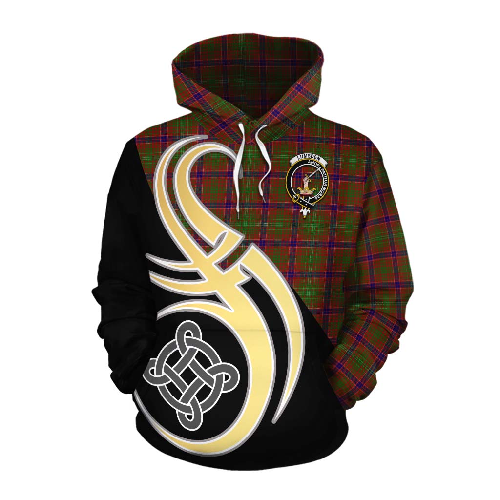 Tartan Vibes Clothing Lumsden Tartan Cotton Hoodie with Family Crest and Celtic Symbol Style