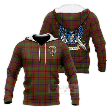 Lumsden Tartan Knitted Hoodie with Family Crest Celtic Skull Style