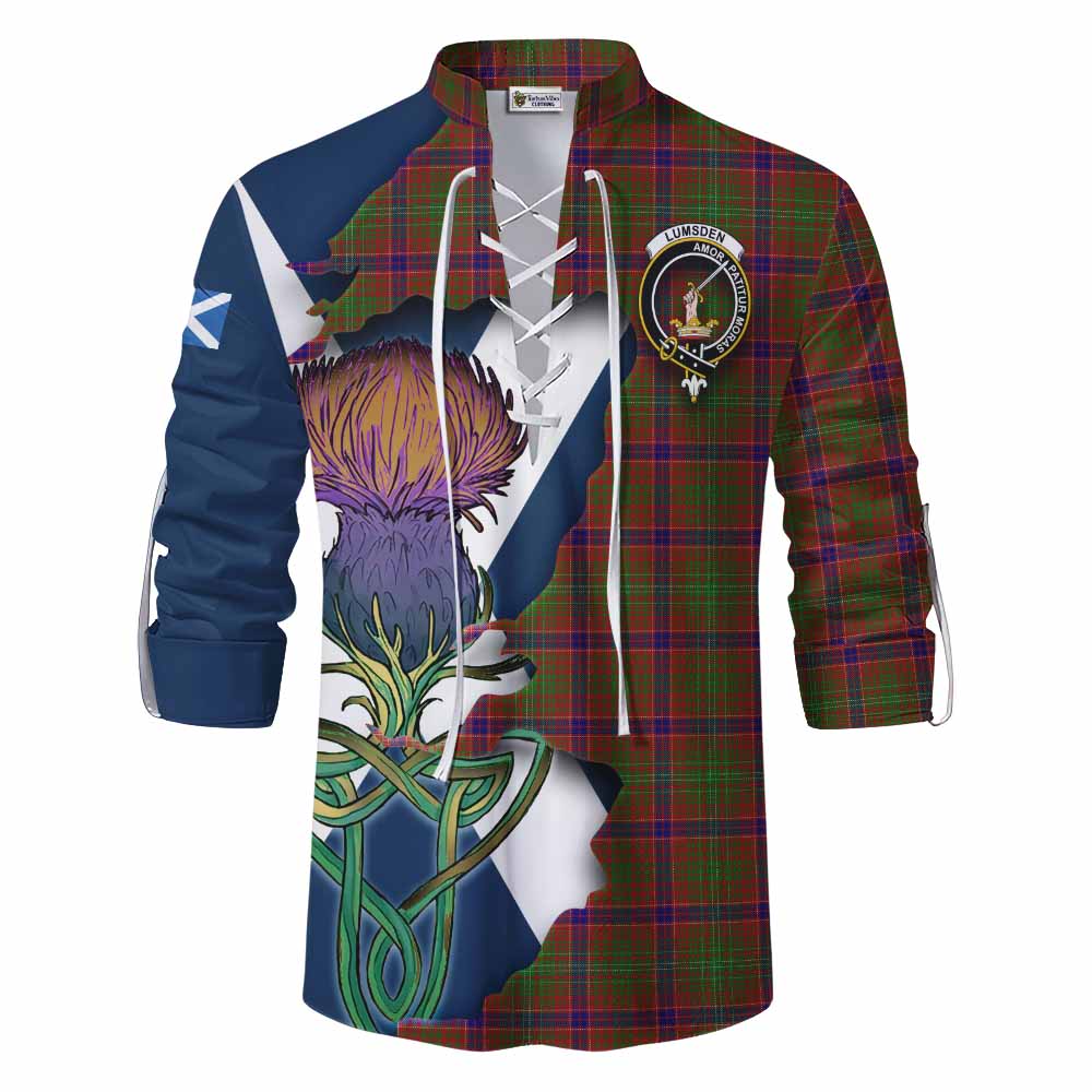 Lumsden Tartan Family Crest Ghillie Kilt Shirt Scottish Thistle Celtic Inspired Men - Tartan Vibes Clothing