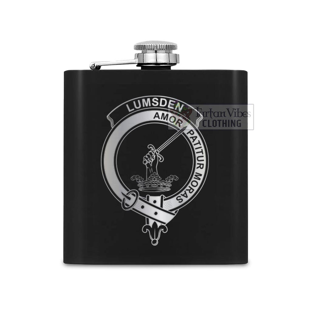 Tartan Vibes Clothing Lumsden Crest Hip Flask Set 7oz Black Stainless Steel with A Gift Box