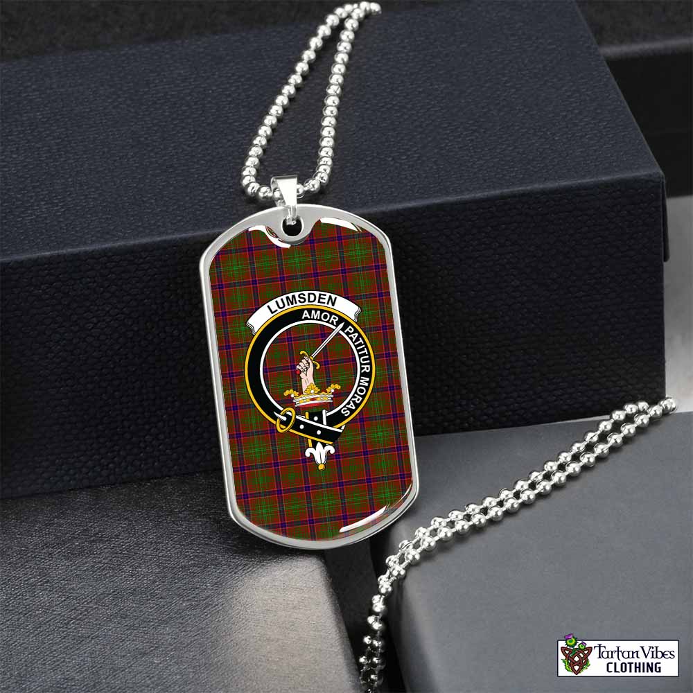 Tartan Vibes Clothing Lumsden Tartan Dog Tag Necklace with Family Crest