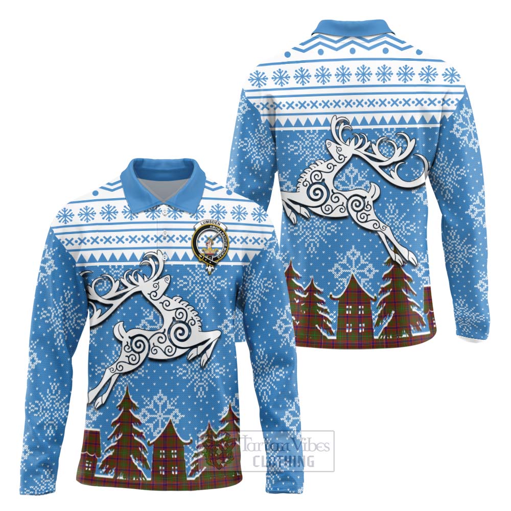 Tartan Vibes Clothing Lumsden Clan Christmas Long Sleeve Polo Shirt Celtic Reindeer Style