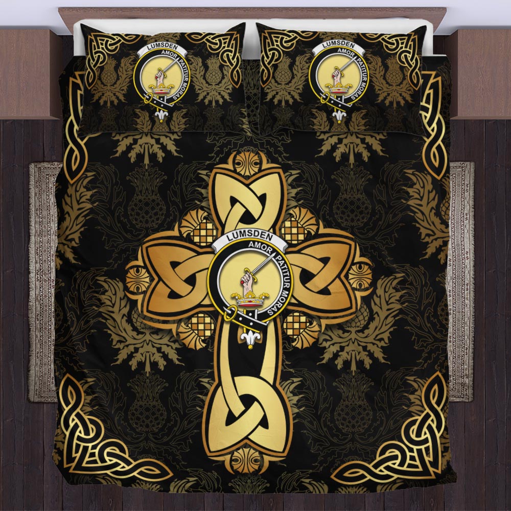 Lumsden Clan Bedding Sets Gold Thistle Celtic Style US Bedding Set - Tartanvibesclothing