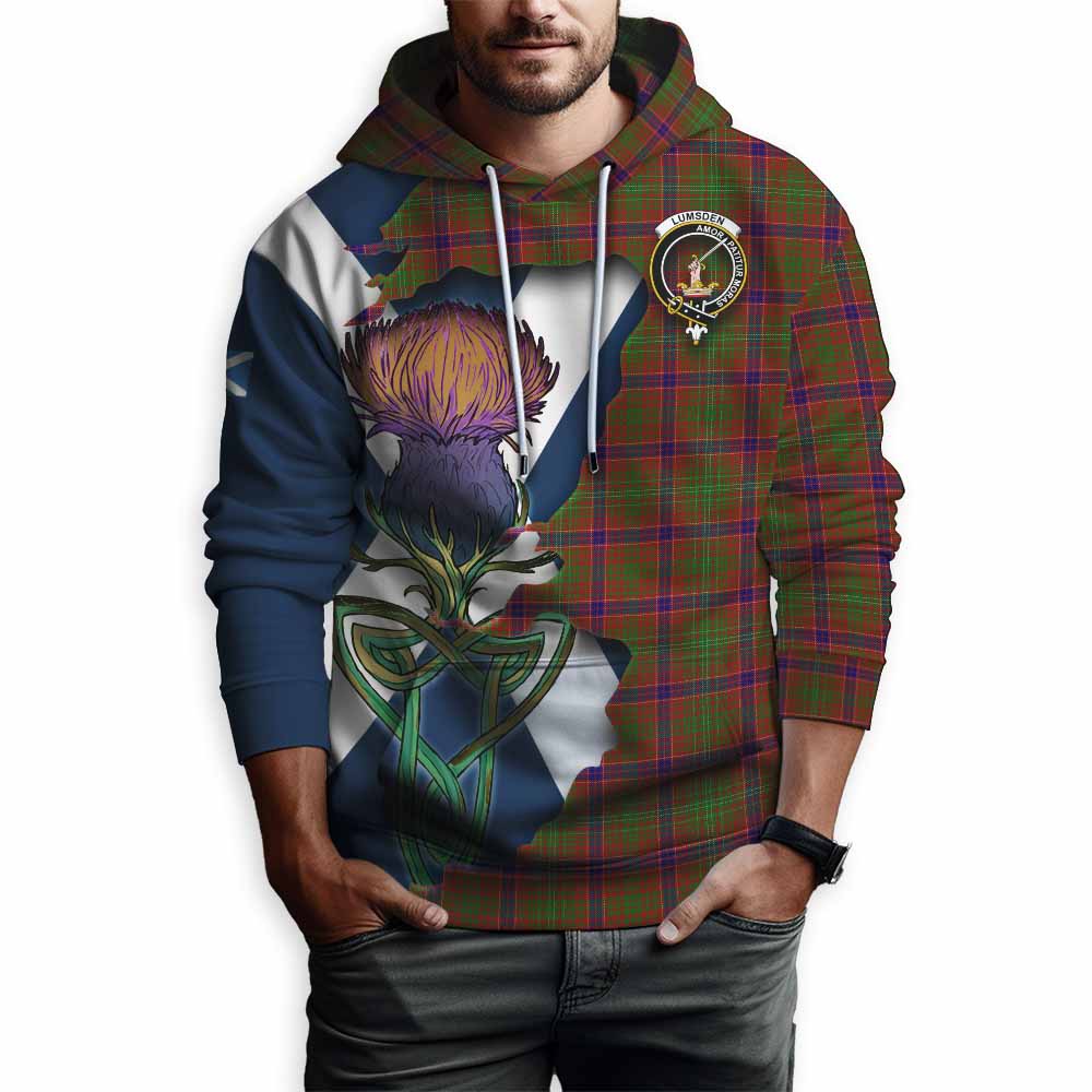 Lumsden Tartan Family Crest Hoodie Scottish Thistle Celtic Inspired Pullover Hoodie - Tartan Vibes Clothing