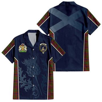 Lumsden Tartan Short Sleeve Button Up Shirt with Family Crest and Scottish Thistle Vibes Sport Style