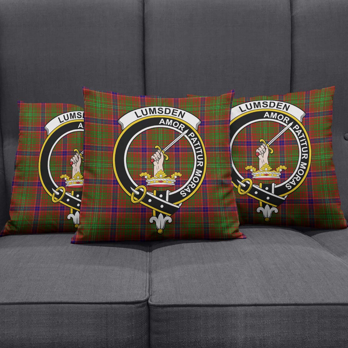 Lumsden Tartan Pillow Cover with Family Crest Square Pillow Cover - Tartanvibesclothing