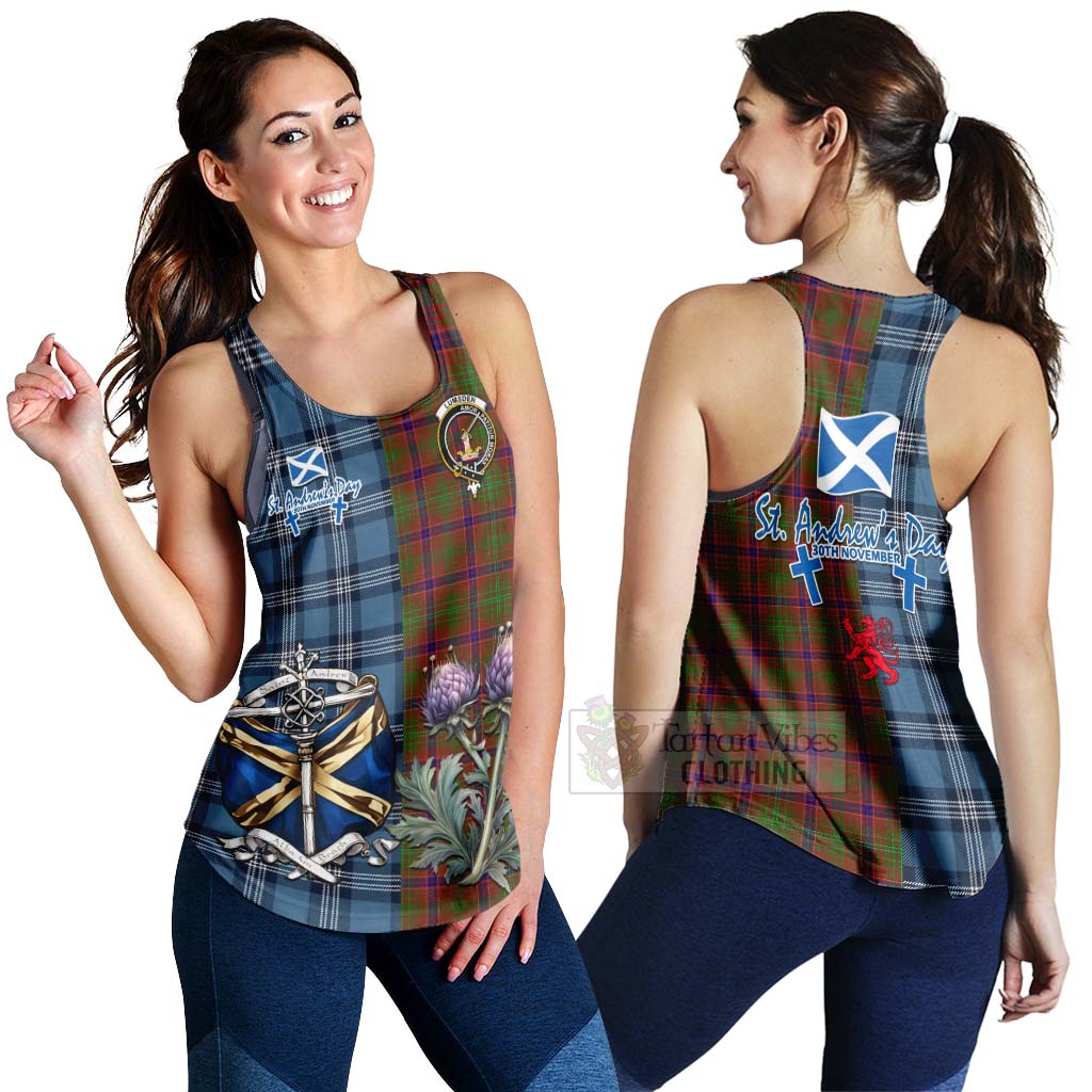 Tartan Vibes Clothing Lumsden Tartan Women's Racerback Tanks Happy St. Andrew's Day Half Tartan Style