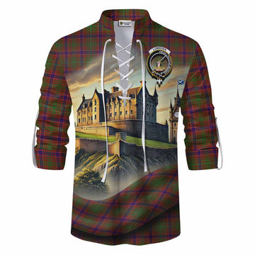 Lumsden Tartan Family Crest Ghillie Kilt Shirt with Scottish Ancient Castle Style Men - Tartan Vibes Clothing