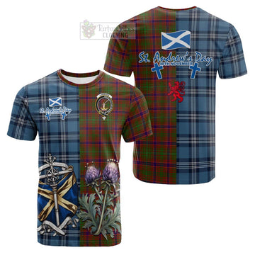 Lumsden Tartan Cotton T-shirt Happy St. Andrew's Day Half Tartan Style