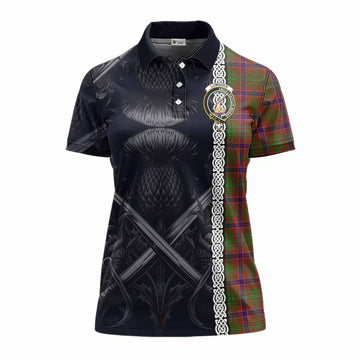 Lumsden Tartan Women's Polo Shirt with Family Crest Cross Sword Thistle Celtic Vibes