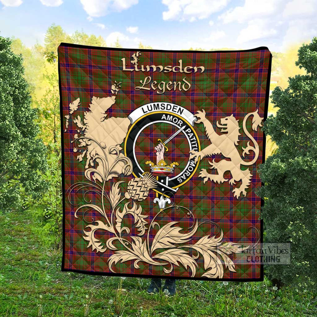 Tartan Vibes Clothing Lumsden Tartan Quilt with Family Crest and Scottish Symbol Style