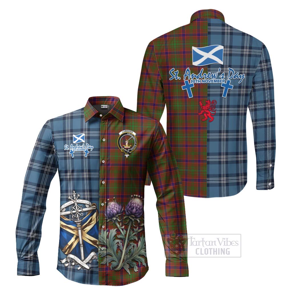 Tartan Vibes Clothing Lumsden Tartan Long Sleeve Button Shirt Happy St. Andrew's Day Half Tartan Style