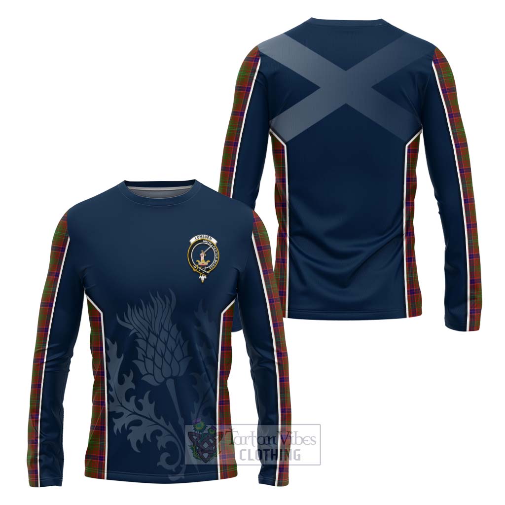 Tartan Vibes Clothing Lumsden Tartan Long Sleeve T-Shirt with Family Crest and Scottish Thistle Vibes Sport Style