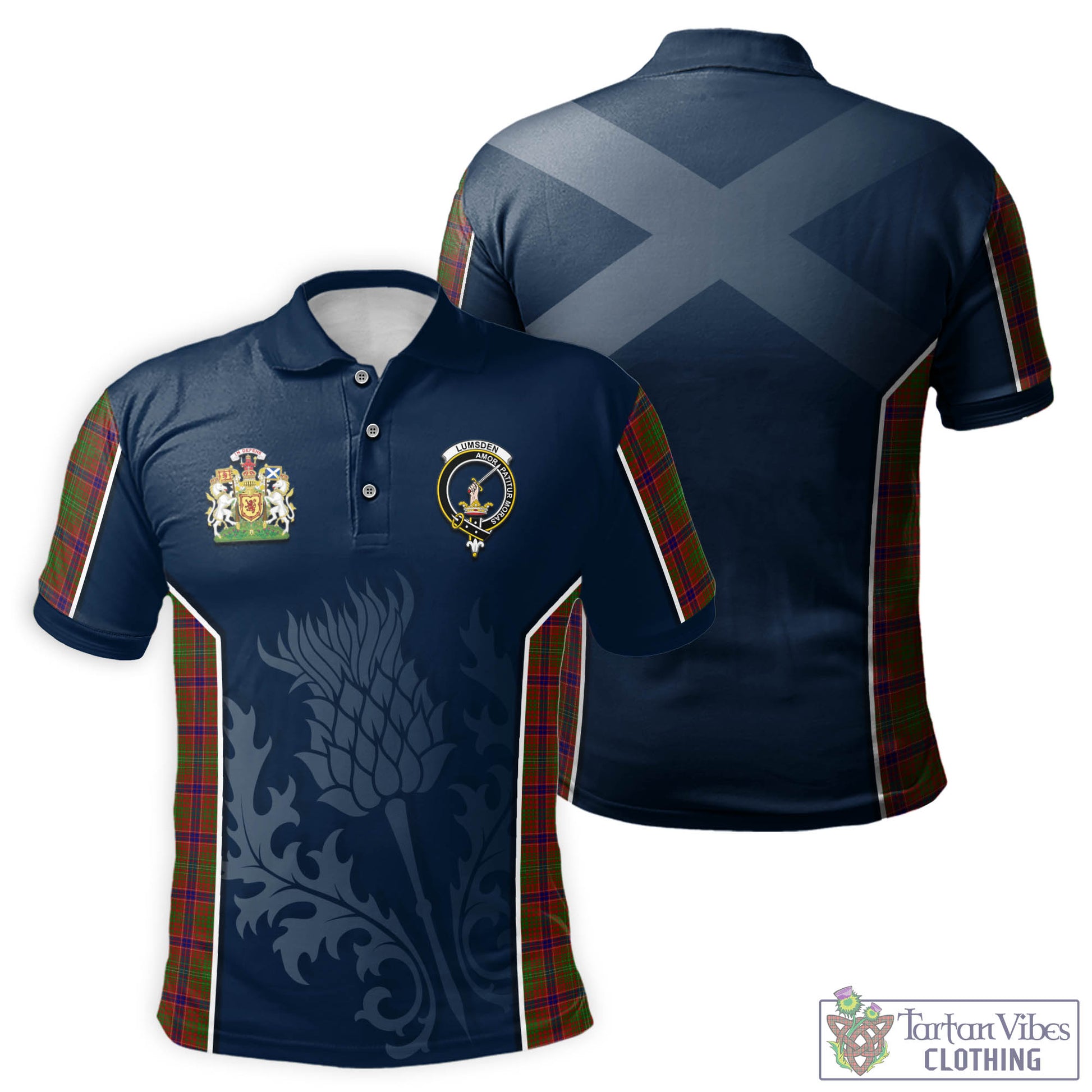 Tartan Vibes Clothing Lumsden Tartan Men's Polo Shirt with Family Crest and Scottish Thistle Vibes Sport Style