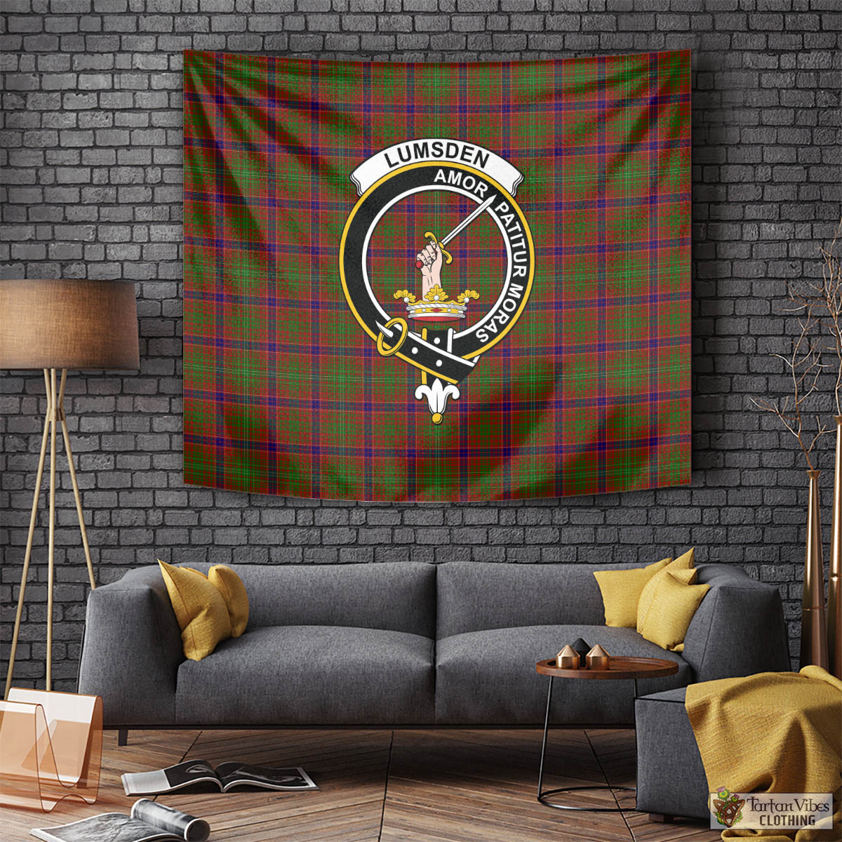 Tartan Vibes Clothing Lumsden Tartan Tapestry Wall Hanging and Home Decor for Room with Family Crest