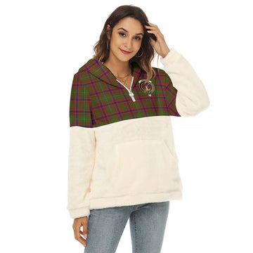 Lumsden Tartan Women's Borg Fleece Hoodie With Half Zip with Family Crest