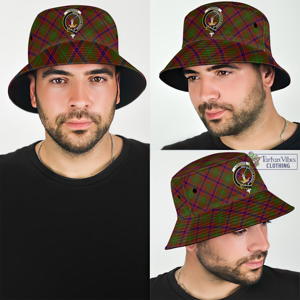 Lumsden Tartan Bucket Hat with Family Crest Bucket Hat One Size - Tartan Vibes Clothing