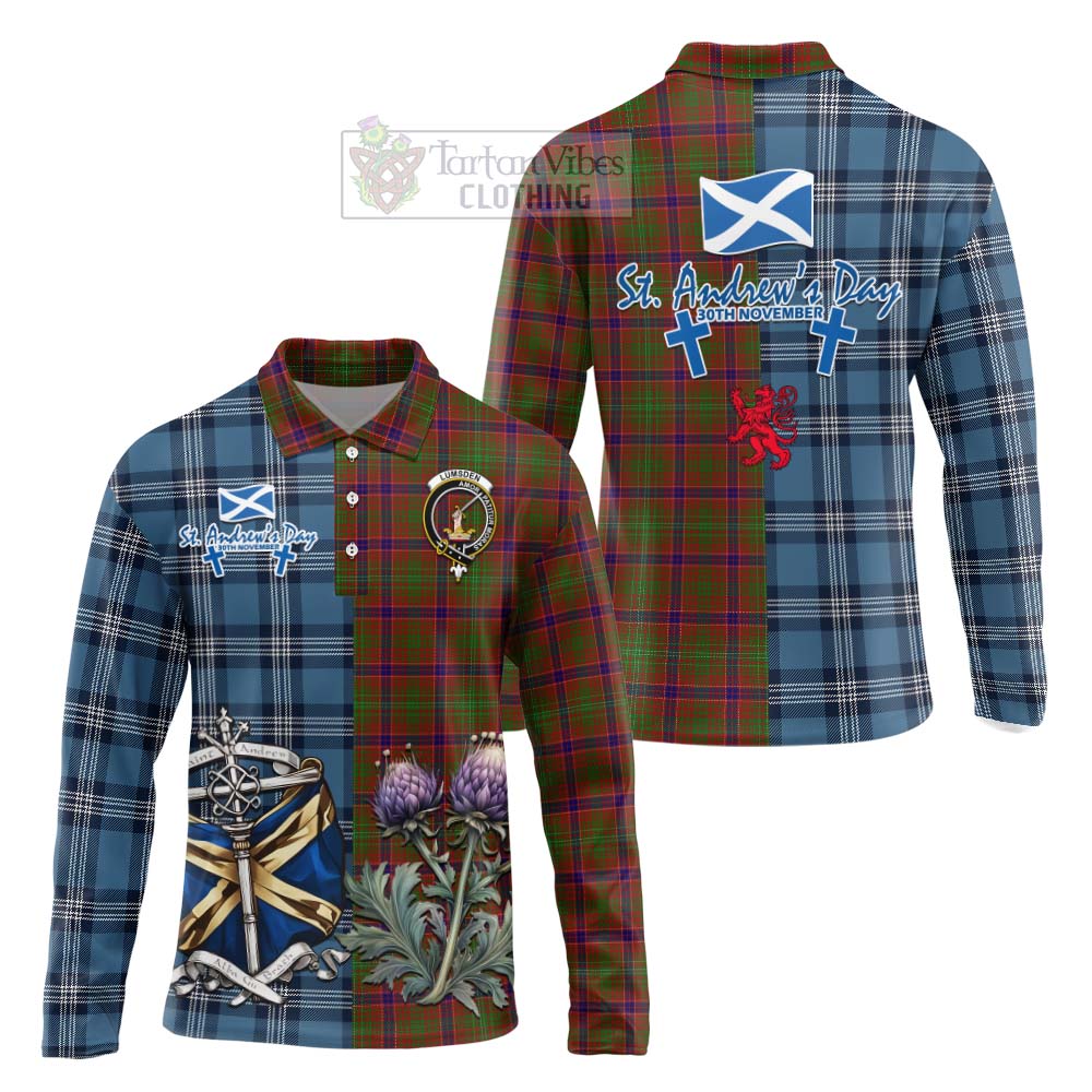 Tartan Vibes Clothing Lumsden Tartan Long Sleeve Polo Shirt Happy St. Andrew's Day Half Tartan Style