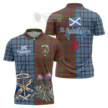 Lumsden Tartan Zipper Polo Shirt Happy St. Andrew's Day Half Tartan Style