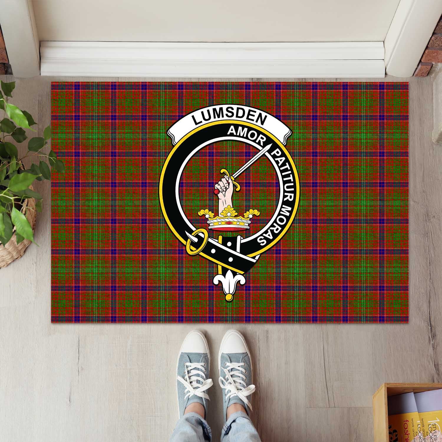 Lumsden Tartan Door Mat with Family Crest - Tartanvibesclothing