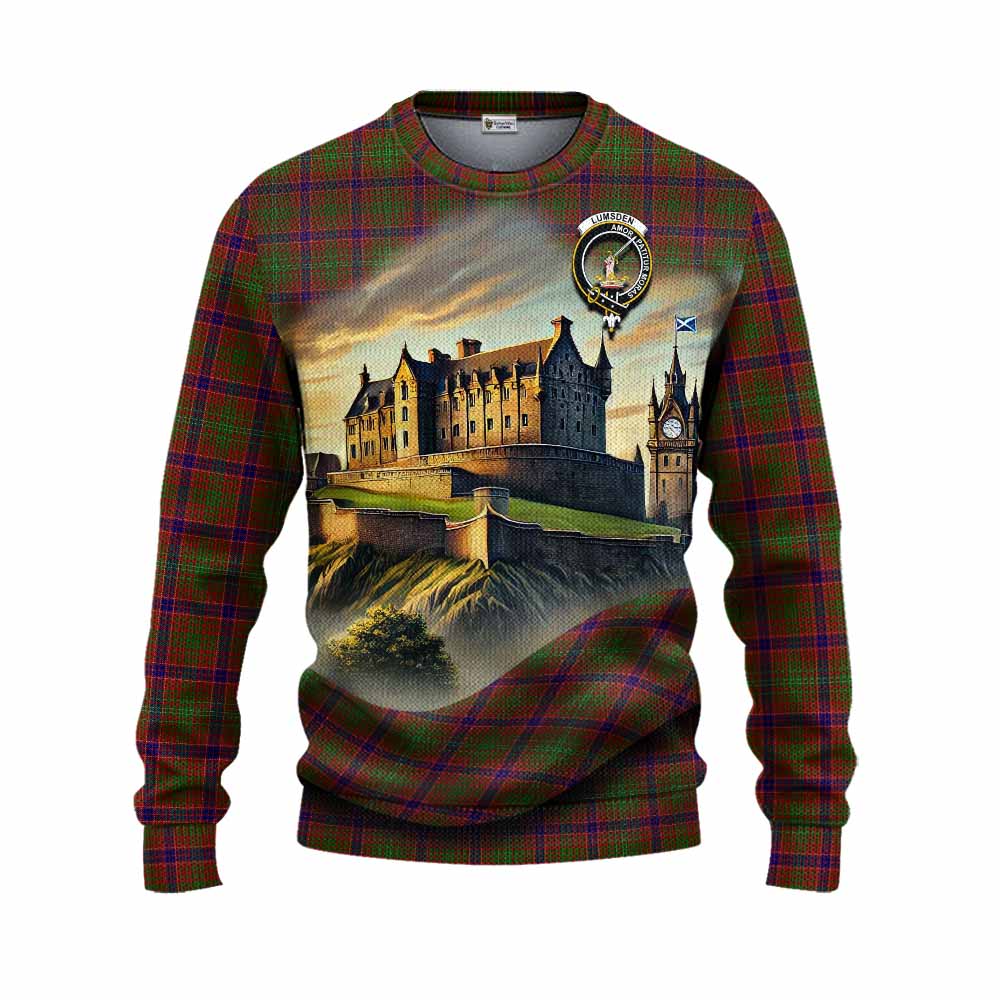 Lumsden Tartan Family Crest Knitted Sweater with Scottish Ancient Castle Style Unisex - Tartan Vibes Clothing