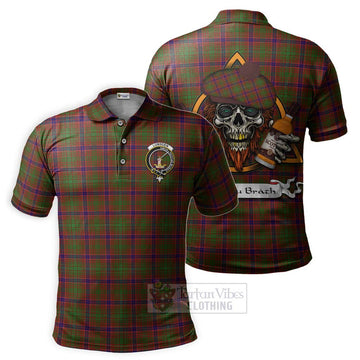 Lumsden Tartan Polo Shirt with Family Crest and Bearded Skull Holding Bottles of Whiskey