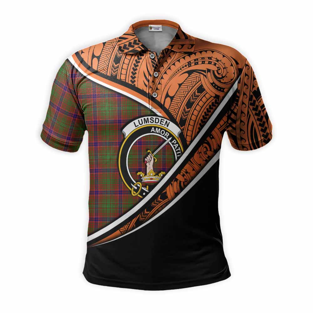 Tartan Vibes Clothing Lumsden Crest Tartan Polo Shirt with Maori Tattoo Style - Orange Version