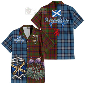 Lumsden Tartan Short Sleeve Button Shirt Happy St. Andrew's Day Half Tartan Style