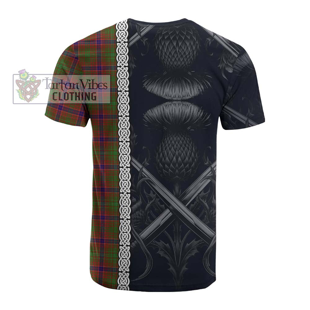 Tartan Vibes Clothing Lumsden Tartan Cotton T-shirt with Family Crest Cross Sword Thistle Celtic Vibes