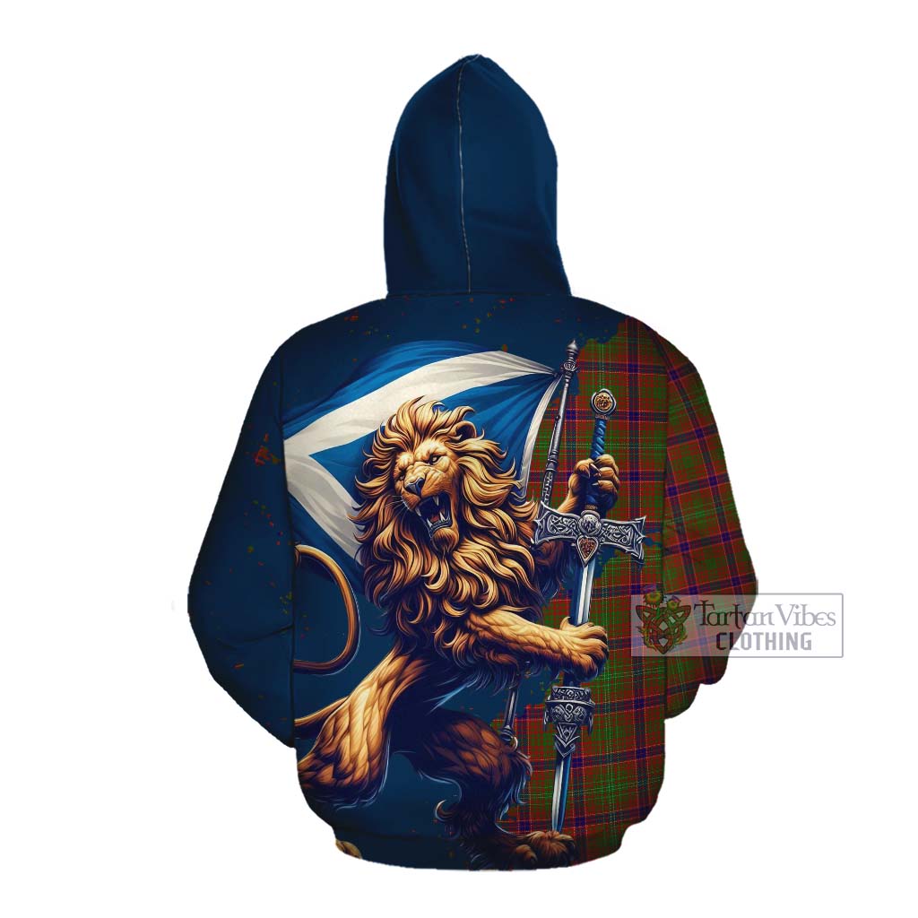 Tartan Vibes Clothing Lumsden Tartan Family Crest Cotton Hoodie with Scottish Majestic Lion