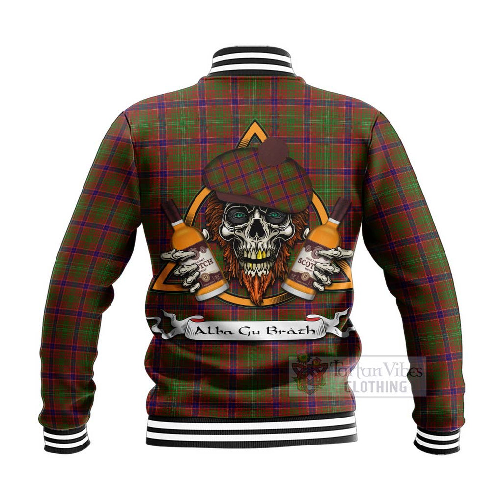 Tartan Vibes Clothing Lumsden Tartan Baseball Jacket with Family Crest and Bearded Skull Holding Bottles of Whiskey