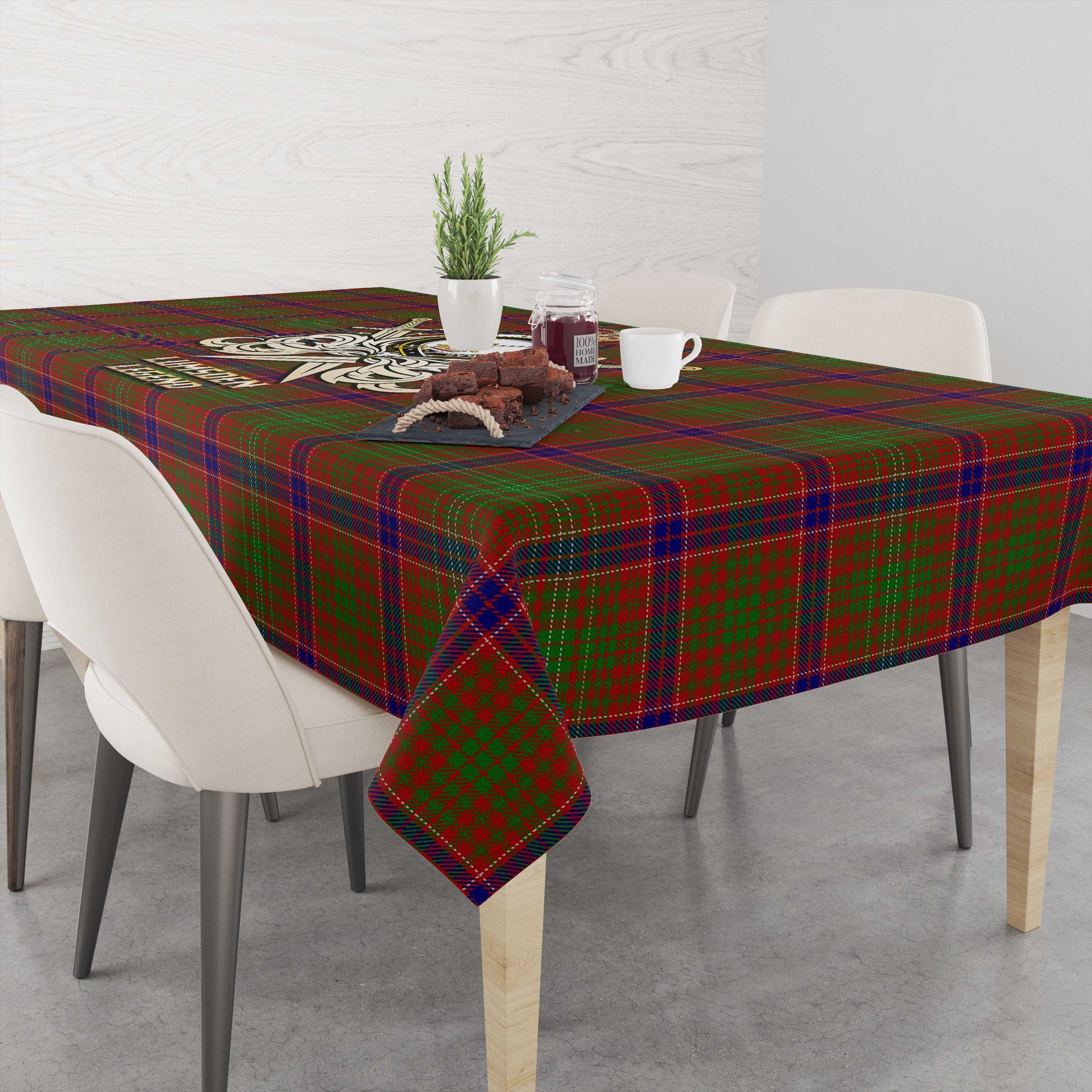 Tartan Vibes Clothing Lumsden Tartan Tablecloth with Clan Crest and the Golden Sword of Courageous Legacy