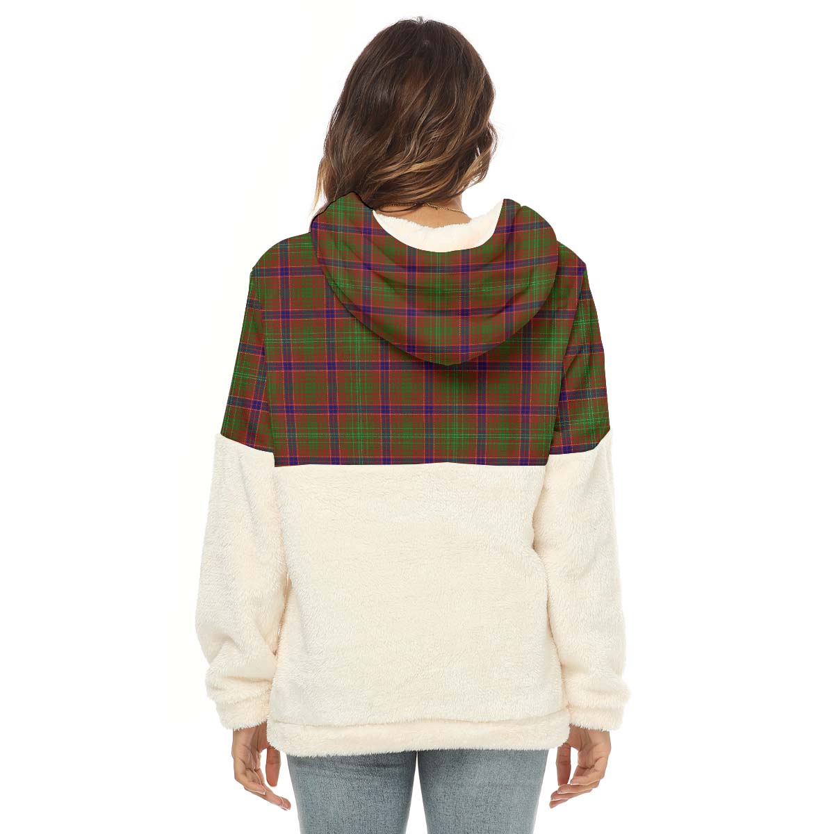 Lumsden Tartan Women's Borg Fleece Hoodie With Half Zip with Family Crest - Tartan Vibes Clothing