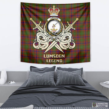 Lumsden Tartan Tapestry with Clan Crest and the Golden Sword of Courageous Legacy