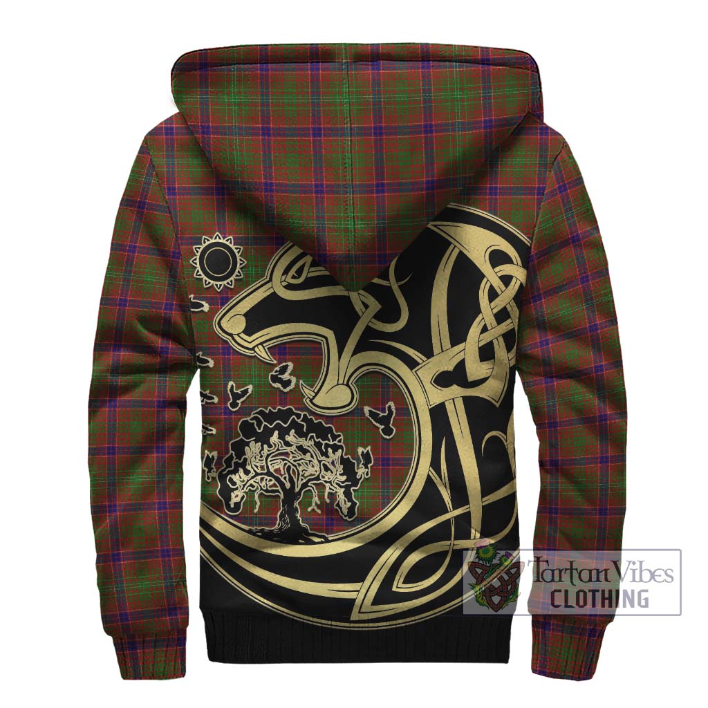 Tartan Vibes Clothing Lumsden Tartan Sherpa Hoodie with Family Crest Celtic Wolf Style