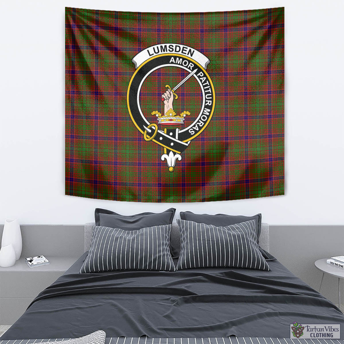 Tartan Vibes Clothing Lumsden Tartan Tapestry Wall Hanging and Home Decor for Room with Family Crest