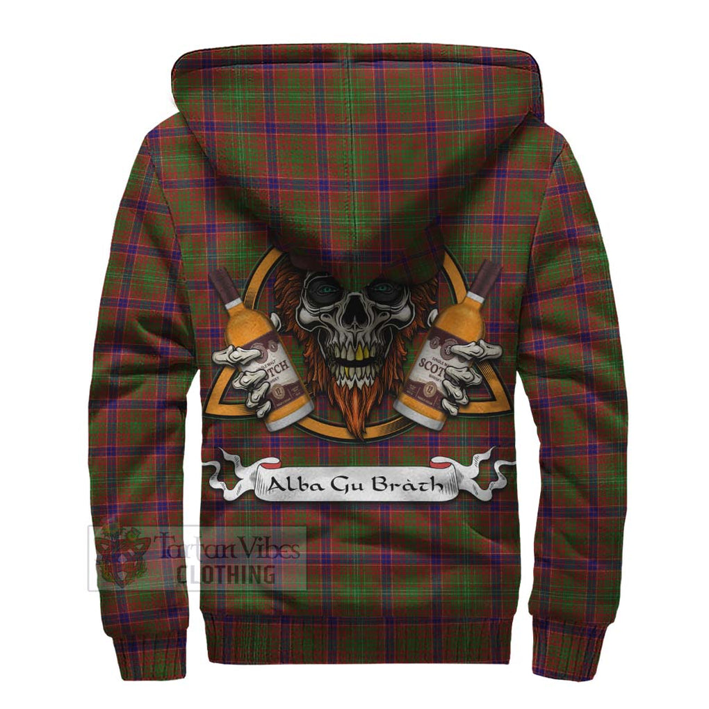 Tartan Vibes Clothing Lumsden Tartan Sherpa Hoodie with Family Crest and Bearded Skull Holding Bottles of Whiskey