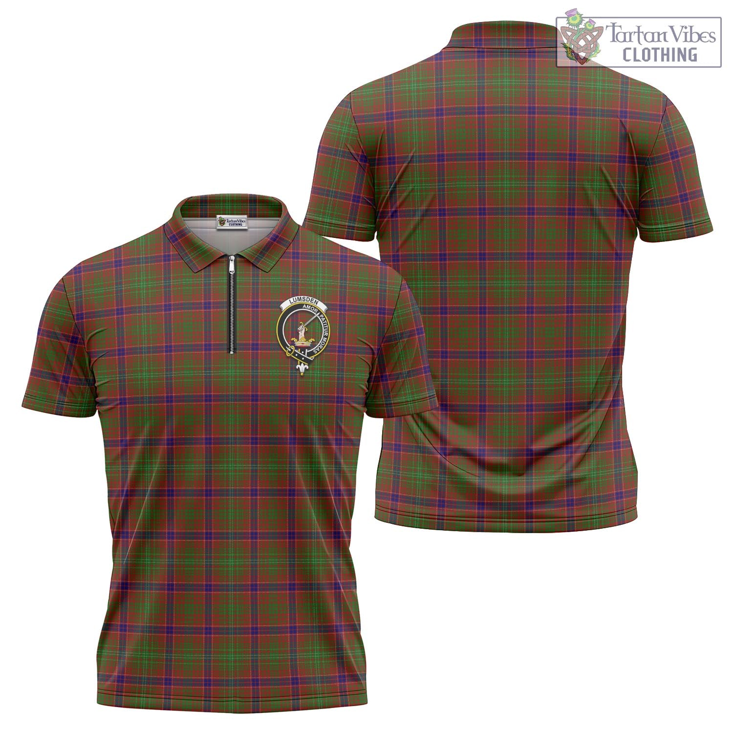 Tartan Vibes Clothing Lumsden Tartan Zipper Polo Shirt with Family Crest