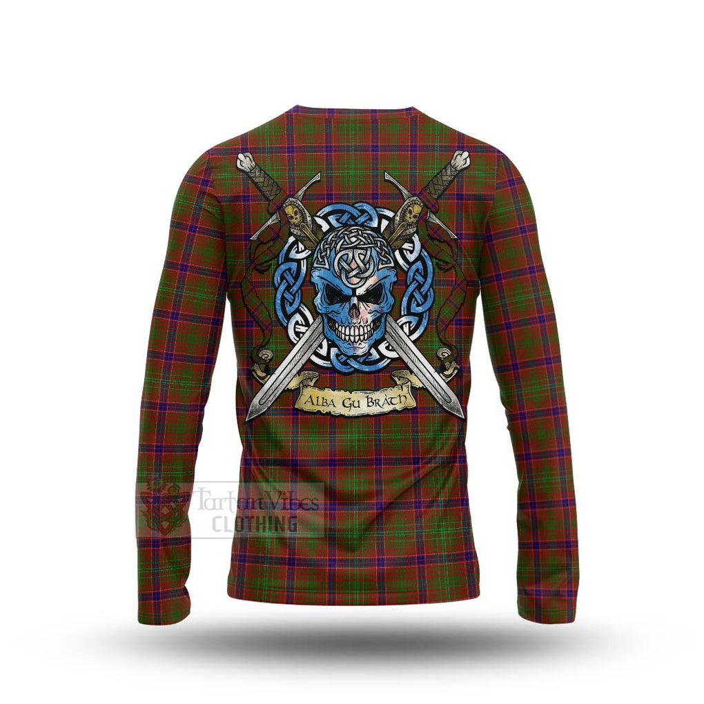 Tartan Vibes Clothing Lumsden Tartan Long Sleeve T-Shirt with Family Crest Celtic Skull Style