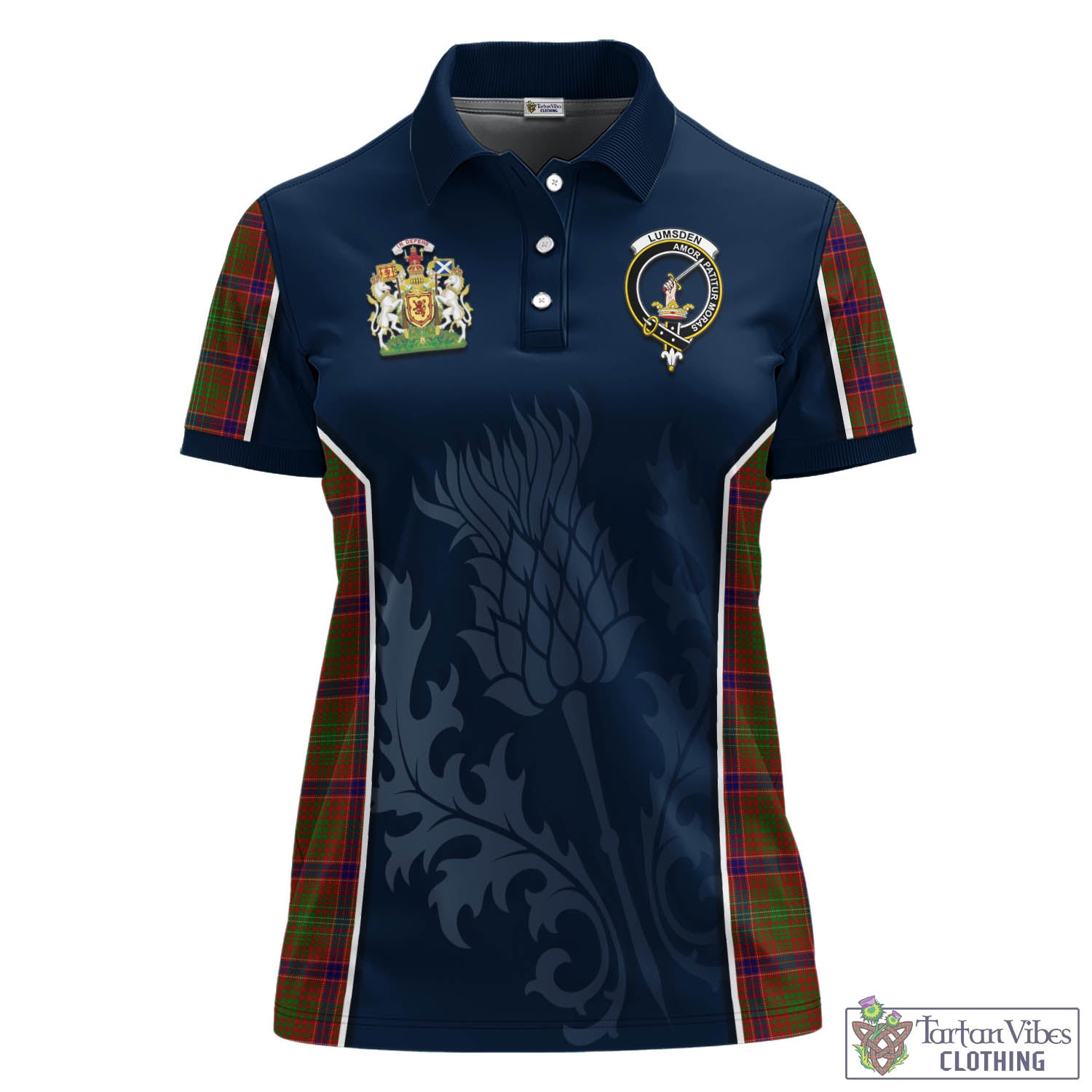 Tartan Vibes Clothing Lumsden Tartan Women's Polo Shirt with Family Crest and Scottish Thistle Vibes Sport Style