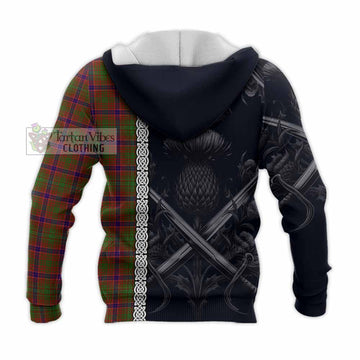 Lumsden Tartan Knitted Hoodie with Family Crest Cross Sword Thistle Celtic Vibes