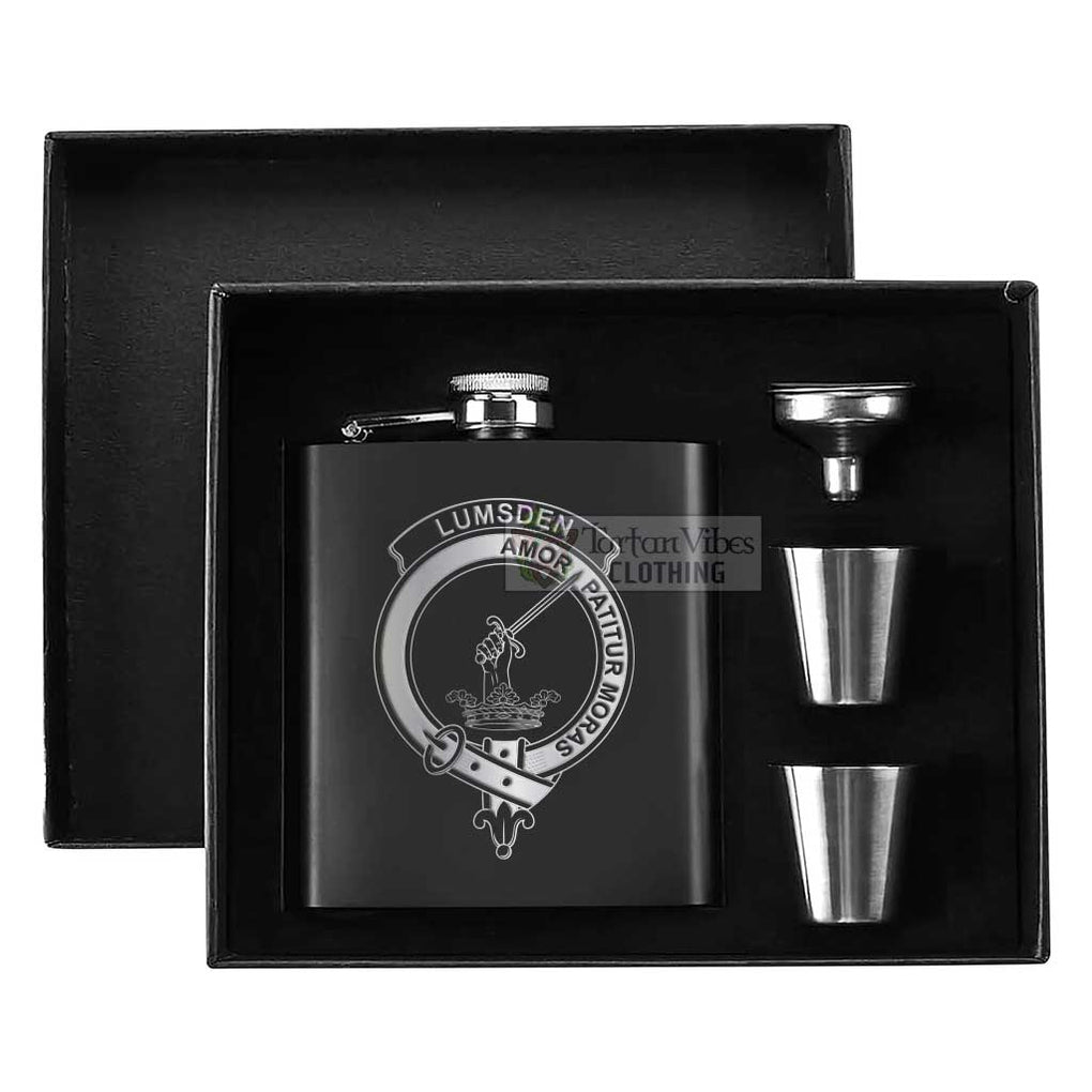 Tartan Vibes Clothing Lumsden Crest Hip Flask Set 7oz Black Stainless Steel with A Gift Box