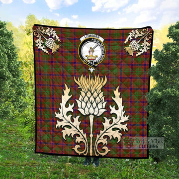 Lumsden Tartan Quilt with Family Crest and Golden Thistle Style