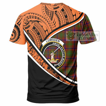 Lumsden Crest Tartan T-Shirt with Polynesian Vibes Style - Orange Version