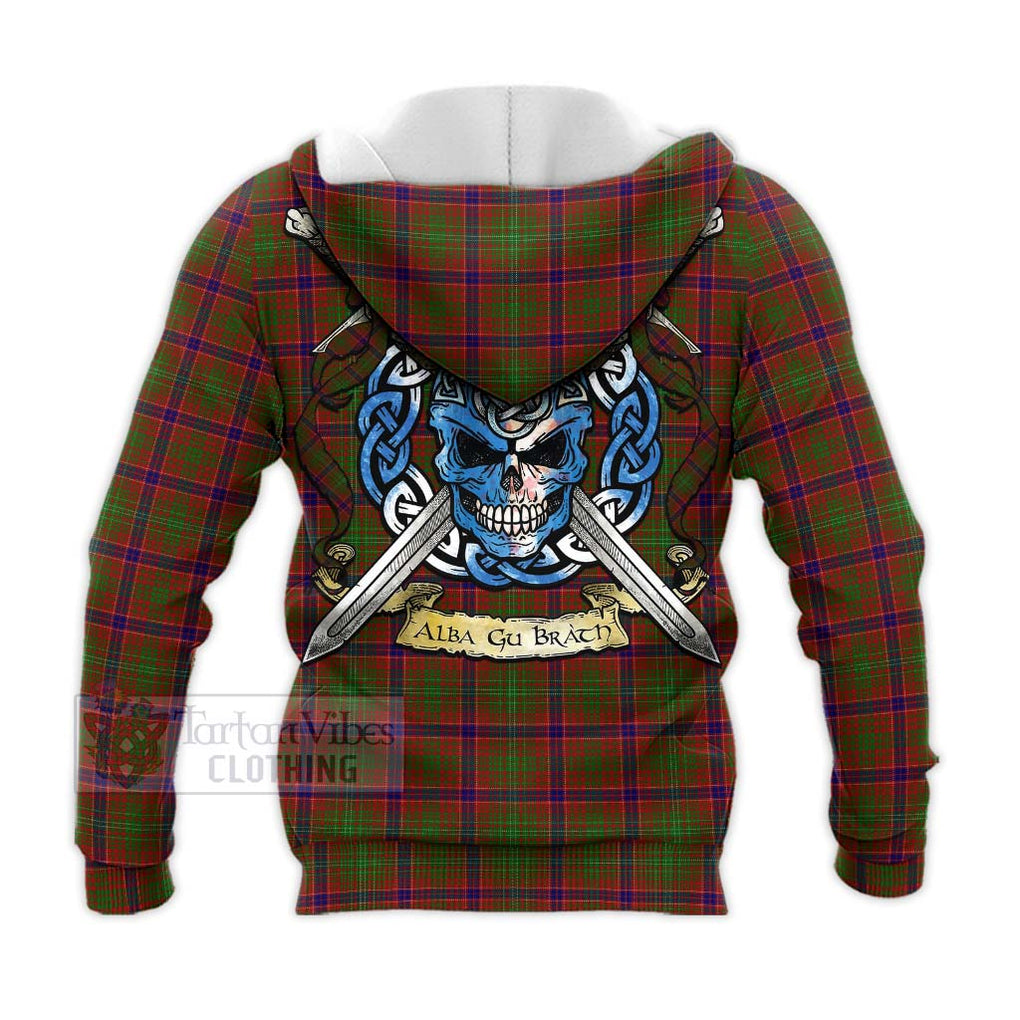 Tartan Vibes Clothing Lumsden Tartan Knitted Hoodie with Family Crest Celtic Skull Style