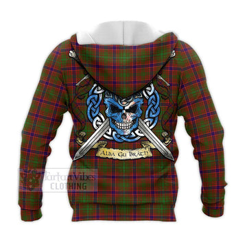 Lumsden Tartan Knitted Hoodie with Family Crest Celtic Skull Style