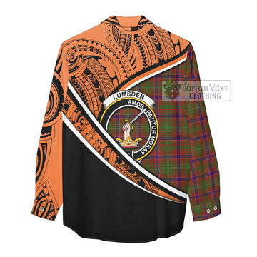 Lumsden Crest Tartan Women's Casual Shirt with Polynesian Vibes Style - Orange Version