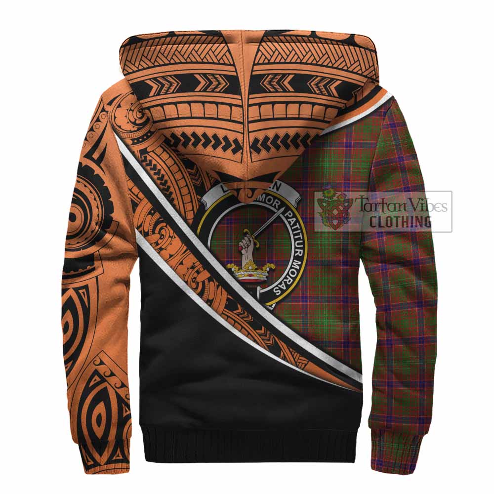 Tartan Vibes Clothing Lumsden Crest Tartan Sherpa Hoodie with Maori Tattoo Style - Orange Version