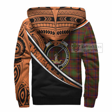 Lumsden Crest Tartan Sherpa Hoodie with Polynesian Vibes Style - Orange Version